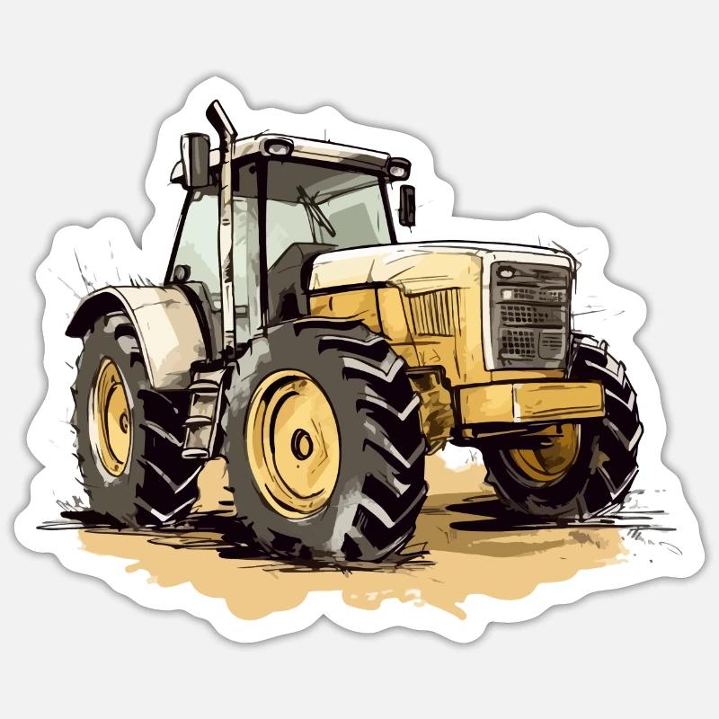 Tracteur jaune n°3 - Sticker taille S (10 x 10 cm) - blanc mat