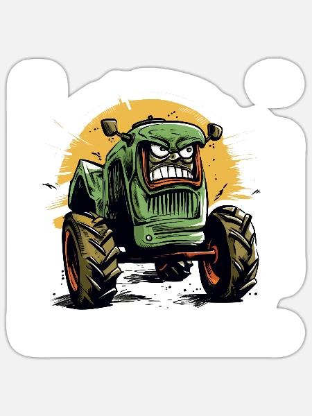 Wütender Traktor Nr. 1 - Sticker Größe S (10 x 10 cm) - Mattweiß