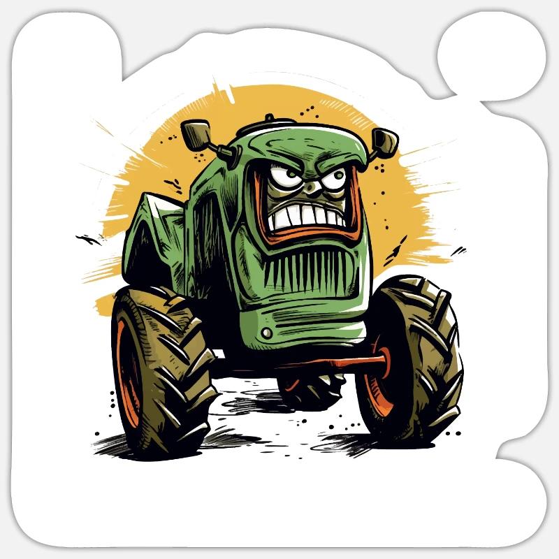 Wütender Traktor Nr. 1 - Sticker Größe S (10 x 10 cm) - Mattweiß