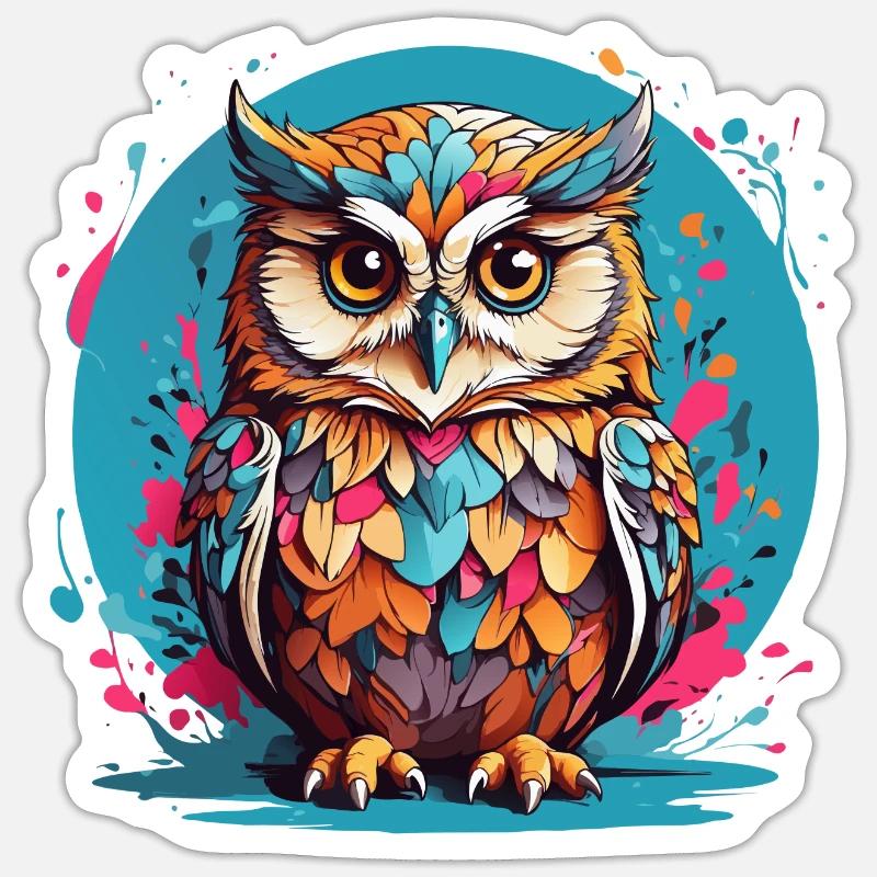 Liebenswerte Eule auf Farbklecksen Sticker Größe S (10 x 10 cm)