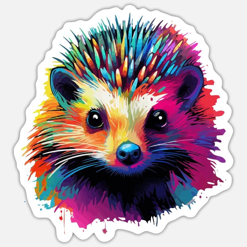 Bunter Igel Farbkleckse Farbspritzer - Sticker Größe S (10 x 10 cm) - Mattweiß