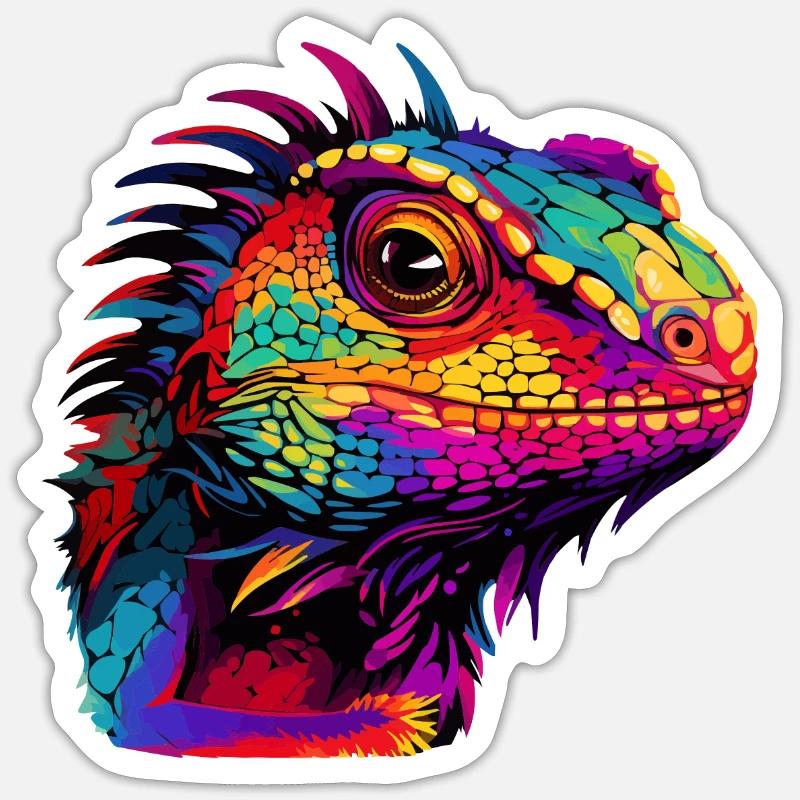 Bunte Eidechse Farbkleckse Farbspritzer - Sticker Größe S (10 x 10 cm) - Mattweiß