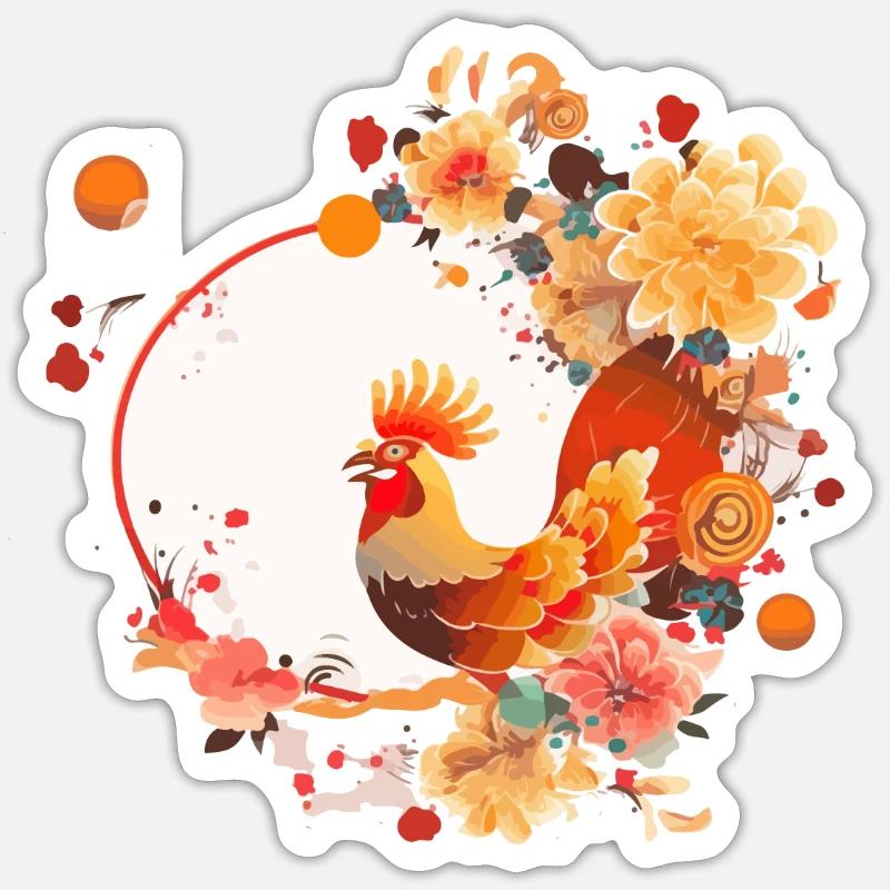 Chinesischer Neujahrshahn - Sticker Größe S (10 x 10 cm) - Mattweiß
