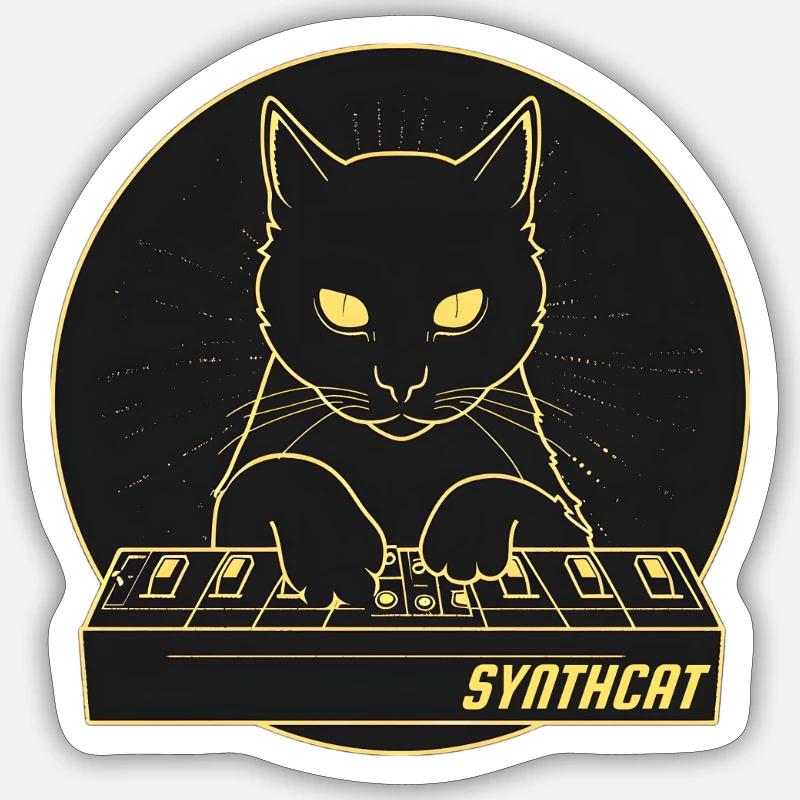 Black Synth Cat - Sticker taille S (10 x 10 cm) - blanc mat