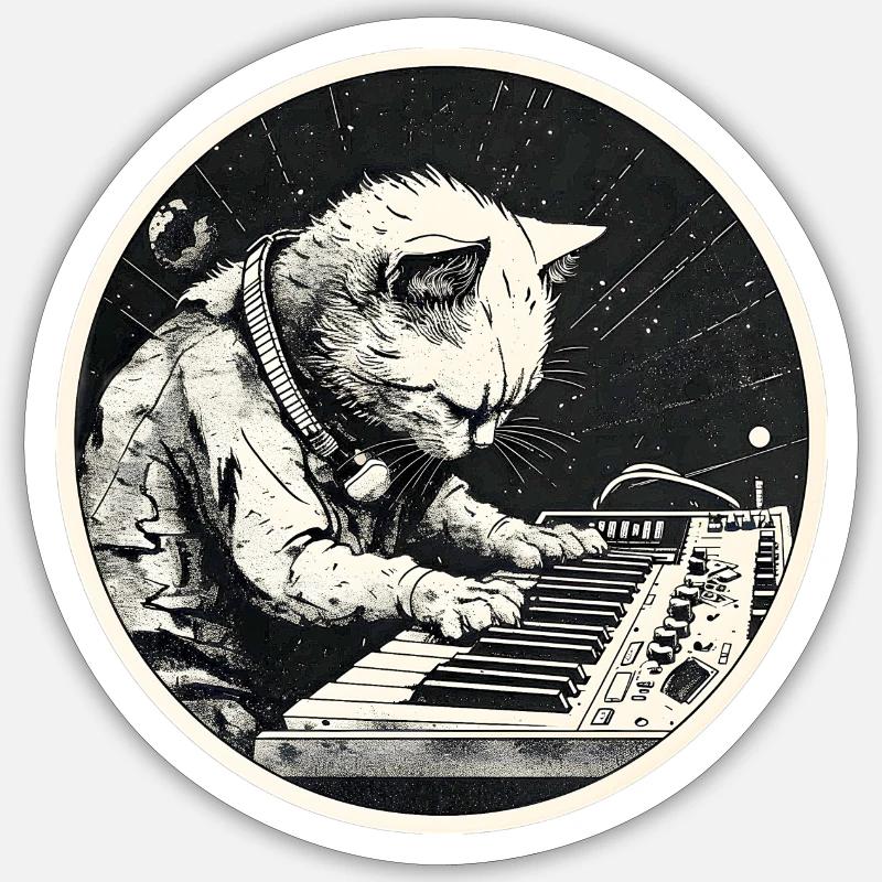 Space Synth Katze - Sticker Größe S (10 x 10 cm) - Mattweiß