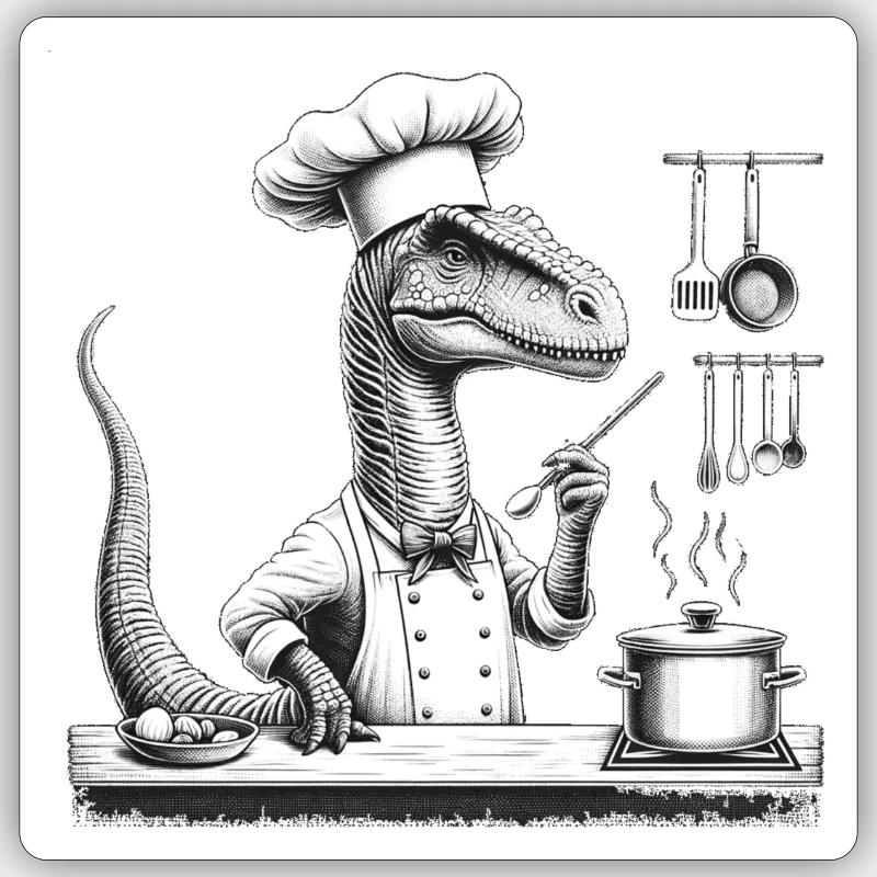 Diplodocus Headchef - Sticker Größe S (10 x 10 cm) - Mattweiß