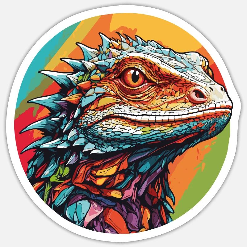 Farbenfrohes Echsenportrait Leguane Warane - Sticker Größe S (10 x 10 cm) - Mattweiß