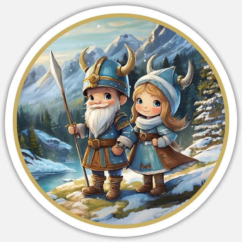 Wikingerjunge und -mädchen - Sticker Größe S (10 x 10 cm) - Mattweiß