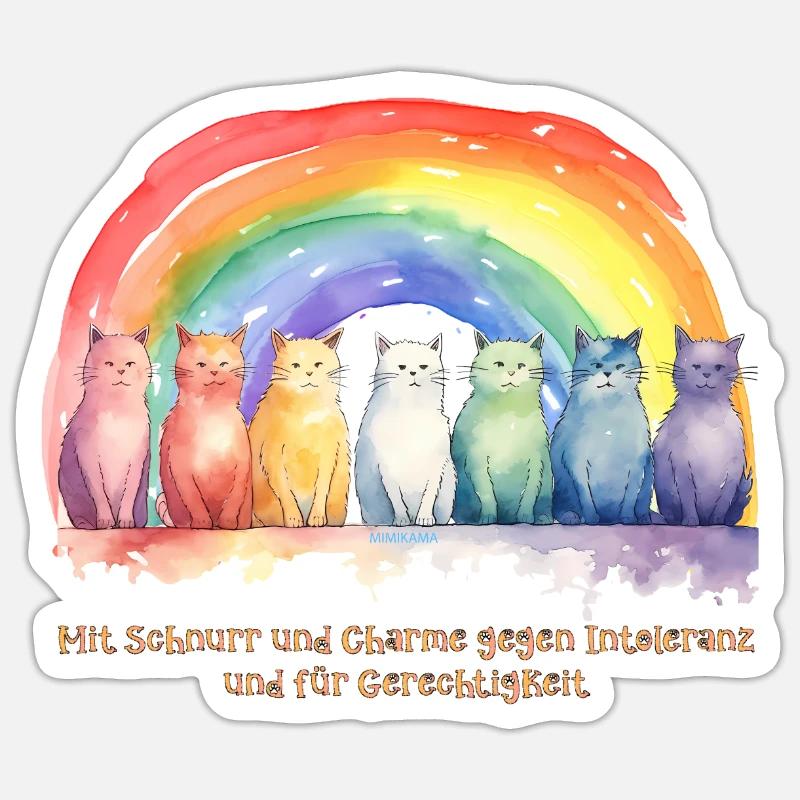 Mimikama Regenbogen Katzen - Sticker Größe S (10 x 10 cm) - Mattweiß