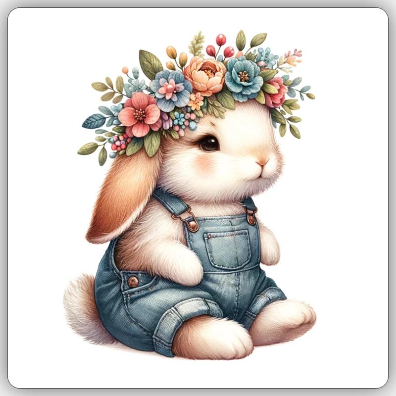 lapin fleur - Sticker taille S (10 x 10 cm) - blanc mat