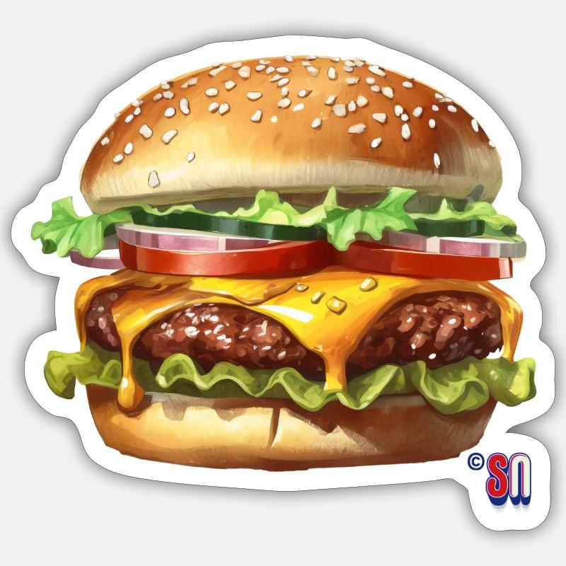 J’adore HAMburger - Sticker taille S (10 x 10 cm) - blanc mat
