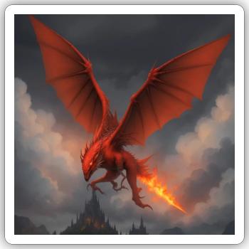 Roter Drache über Burg - Sticker Größe S (10 x 10 cm) - Mattweiß - Vorne