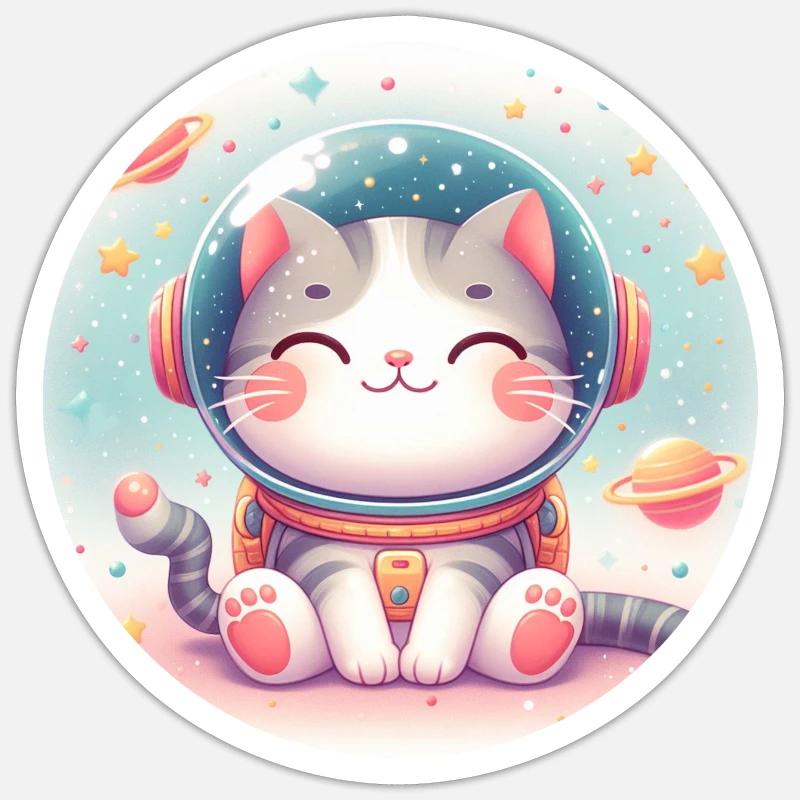 Space, Cat, Astronaut - Sticker size S (10 x 10 cm) - white matte