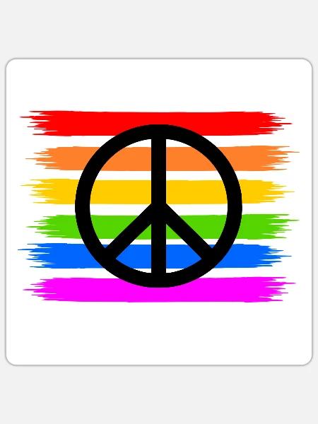 Peacezeichen auf LGBT Regenbogenfahne - Sticker Größe S (10 x 10 cm) - Mattweiß