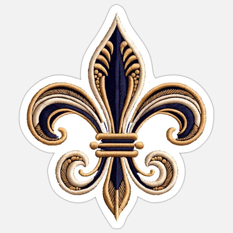 Elegant Fleur-de-Lis Embroidery Tee - Sticker size S (10 x 10 cm) - white matte