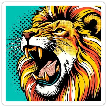 Lion Pop Art - Sticker size S (10 x 10 cm) - white matte - Front