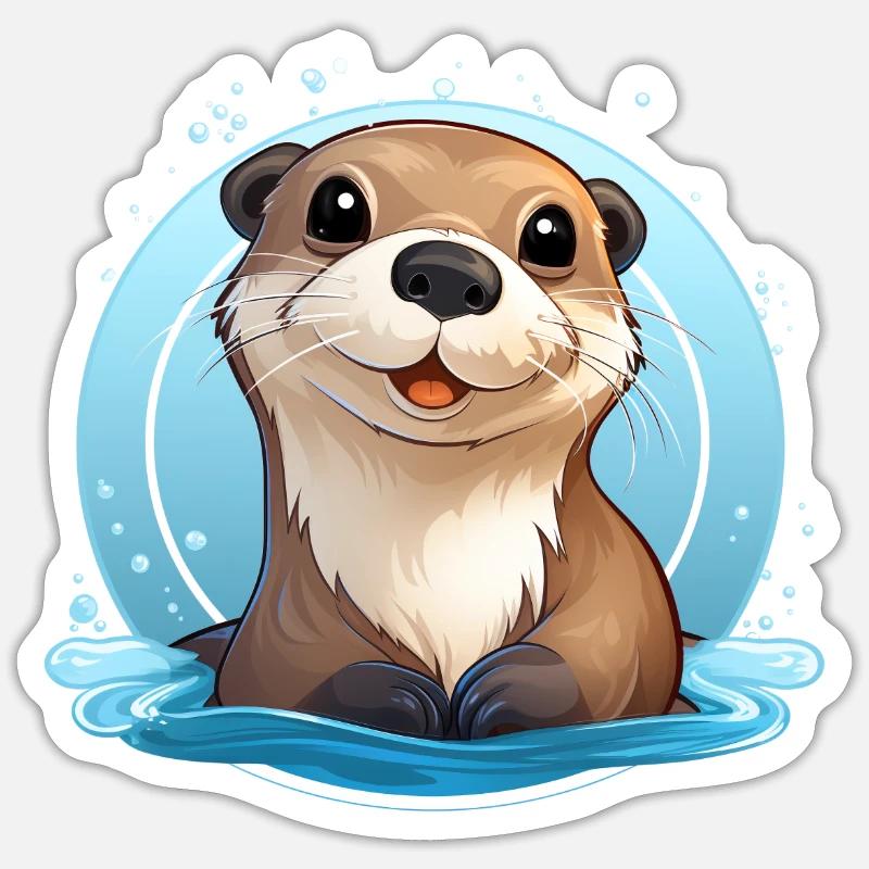 loutre - Sticker taille S (10 x 10 cm) - blanc mat