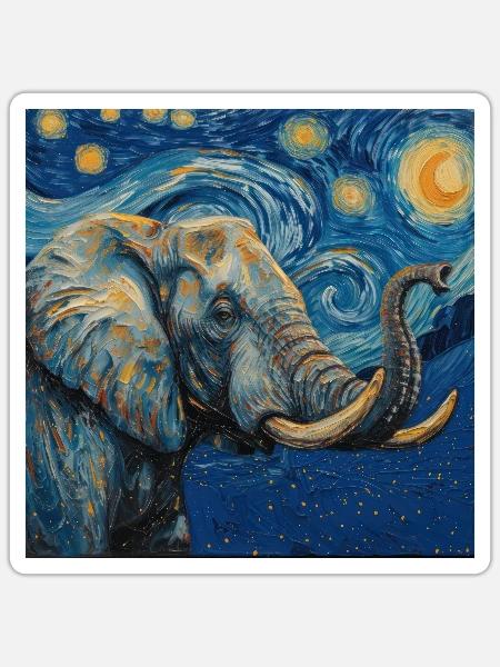 elefant, van gogh, sternennacht - Sticker Größe S (10 x 10 cm) - Mattweiß