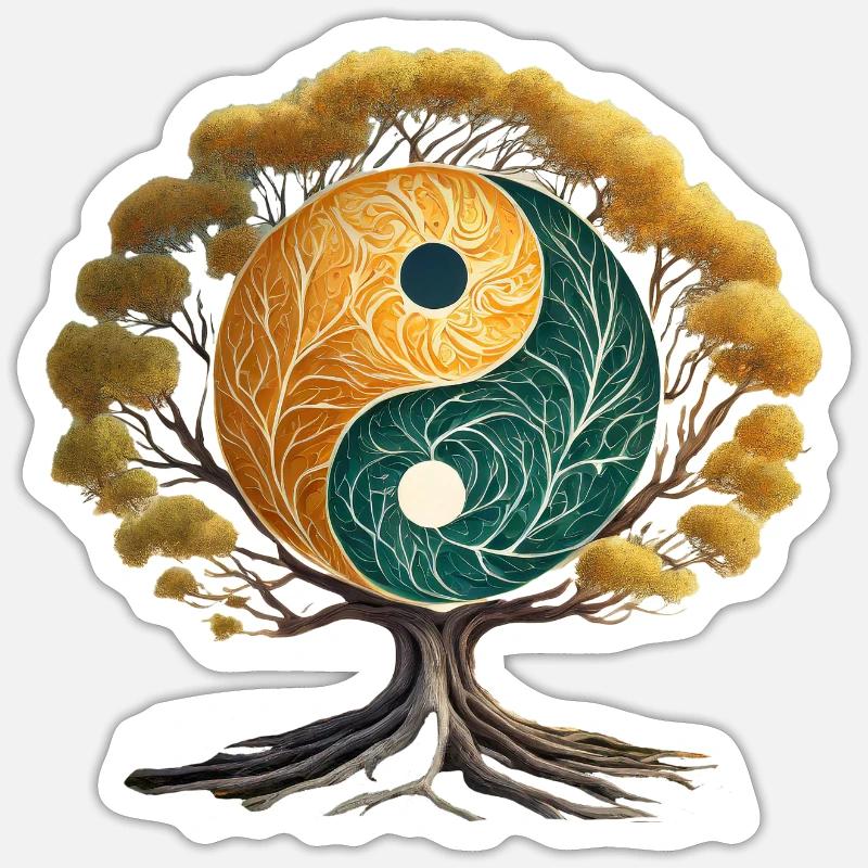 Arbre Yin et Yang - Sticker taille S (10 x 10 cm) - blanc mat