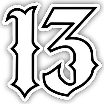 Lucky number 13 - Black Outline - Sticker size S (10 x 10 cm) - white matte - Front