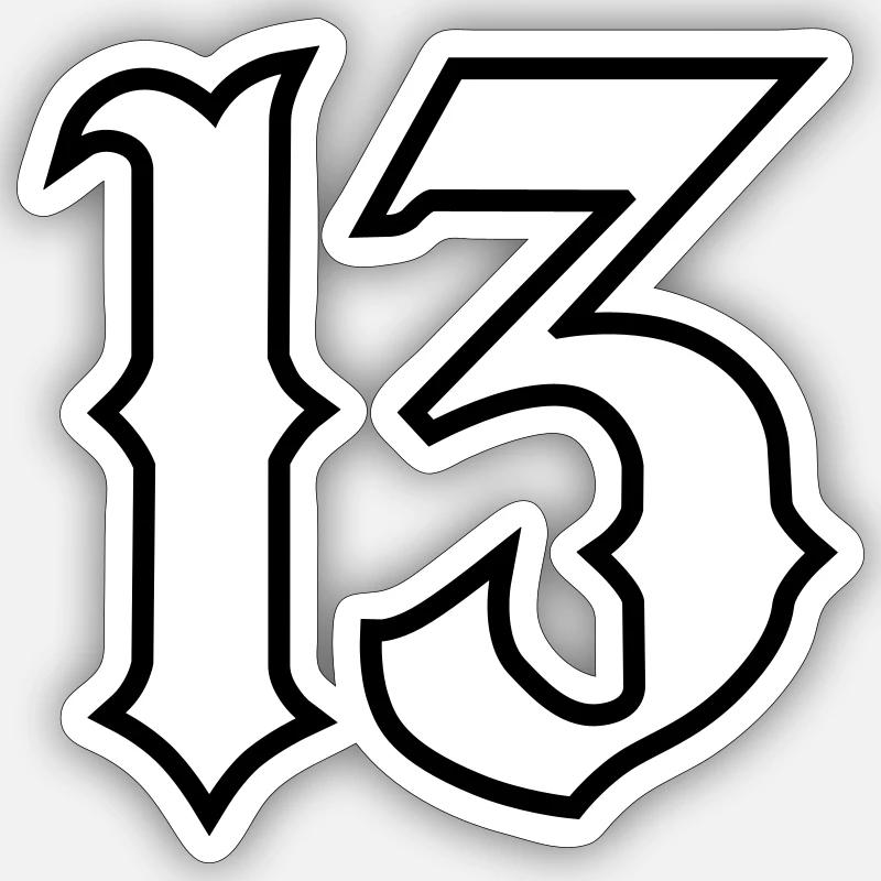 Lucky number 13 - Black Outline - Sticker Größe S (10 x 10 cm) - Mattweiß