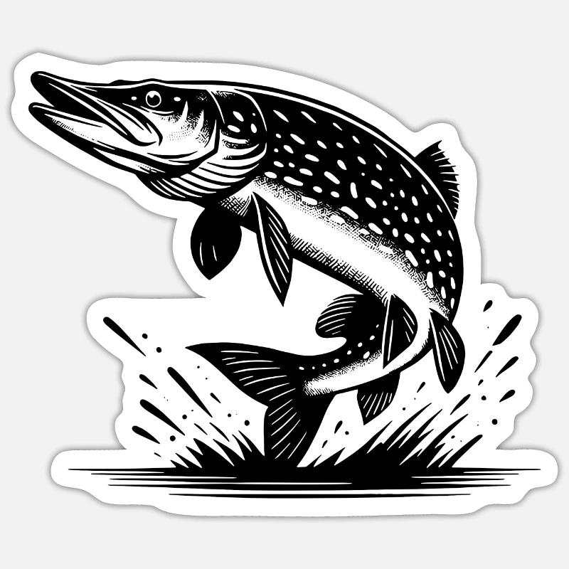 Big Leaping Pike Fish - Sticker size S (10 x 10 cm) - white matte