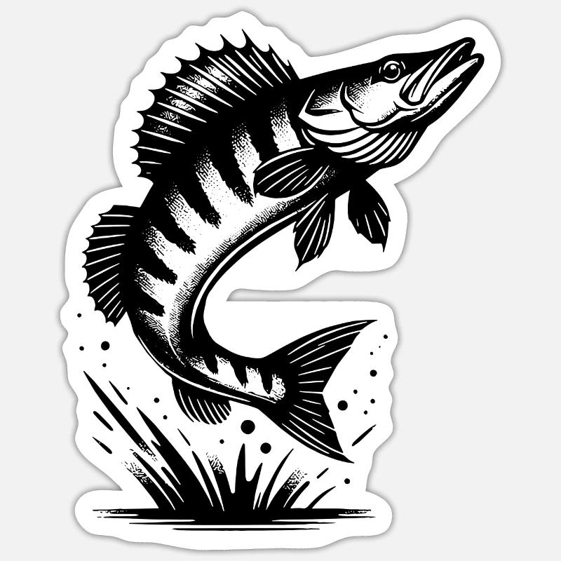 Big Jumping Zander Fish Sticker size S (10 x 10 cm)