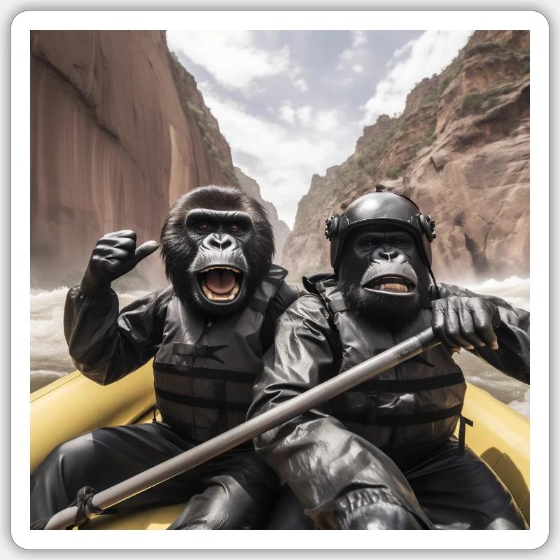 Gorilles de rafting - Sticker taille S (10 x 10 cm) - blanc mat