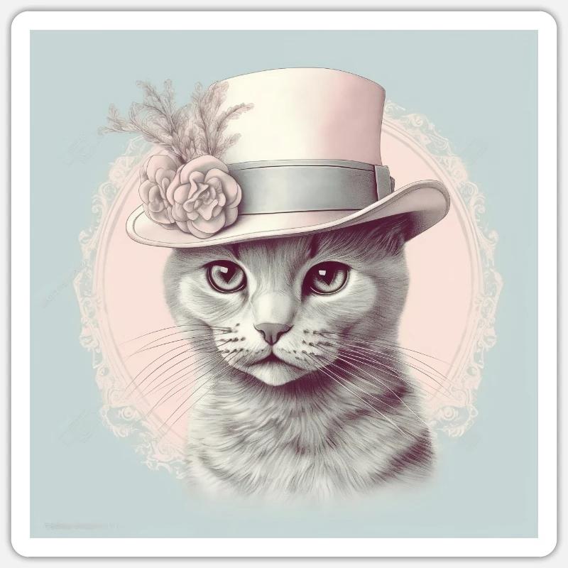 Cat with a hat Sticker size S (10 x 10 cm)