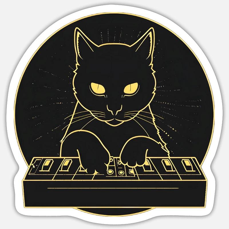 Black Synth Cat 2 Sticker size S (10 x 10 cm)