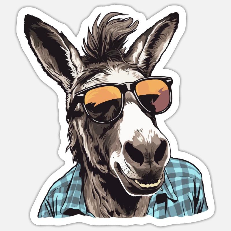 Asino con occhiali da sole e camicia - Sticker formato S (10 x 10 cm) - bianco opaco
