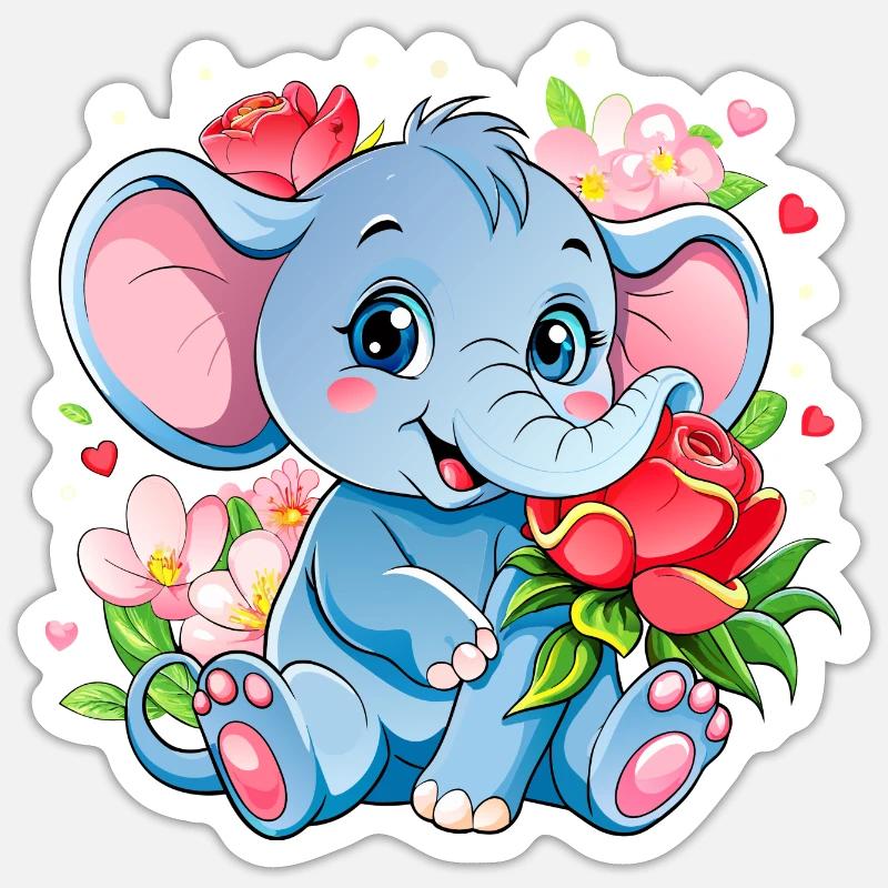 Fleur aimant bébé éléphant - Sticker taille S (10 x 10 cm) - blanc mat