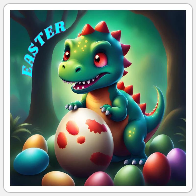 Cute Dinosaur Red Eyes Easter - Sticker size S (10 x 10 cm) - white matte