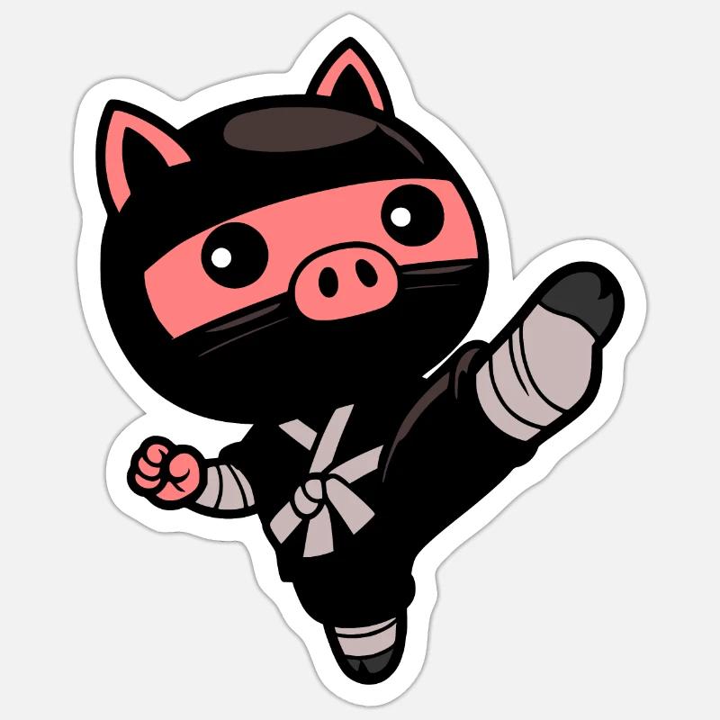 cochon ninja - Sticker taille S (10 x 10 cm) - blanc mat
