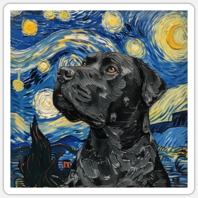 Cane corso, cane, van gogh, notte stellata, regali - Sticker formato S (10 x 10 cm) - bianco opaco