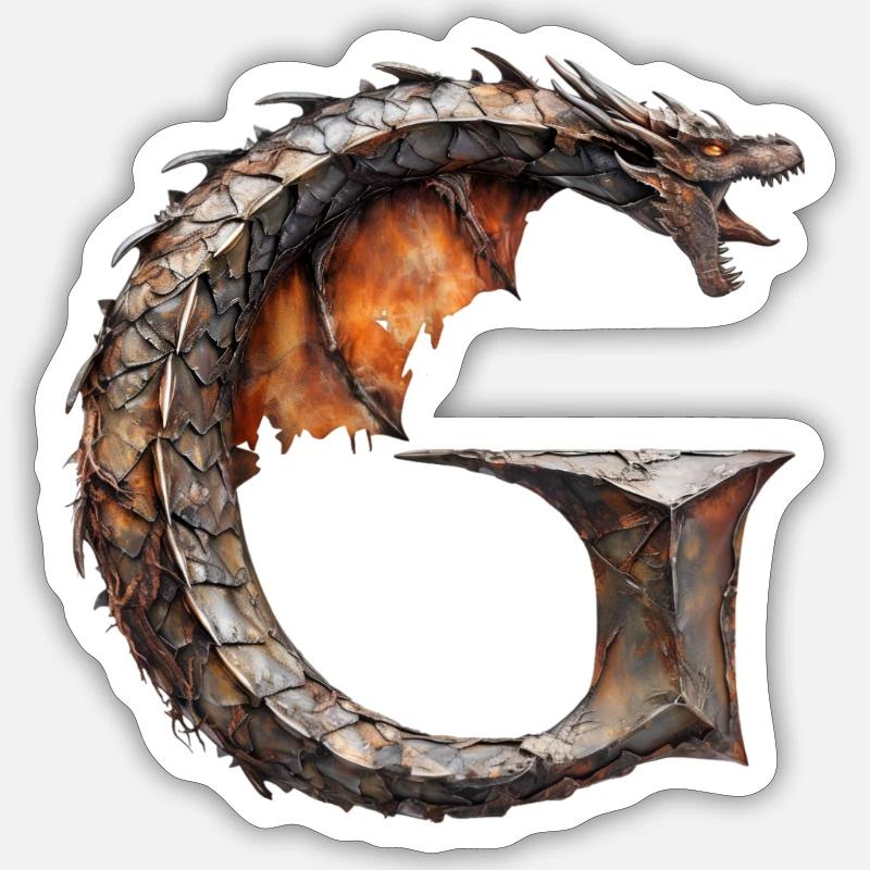 Lettre « G » en forme de dragon. - Sticker taille S (10 x 10 cm) - blanc mat