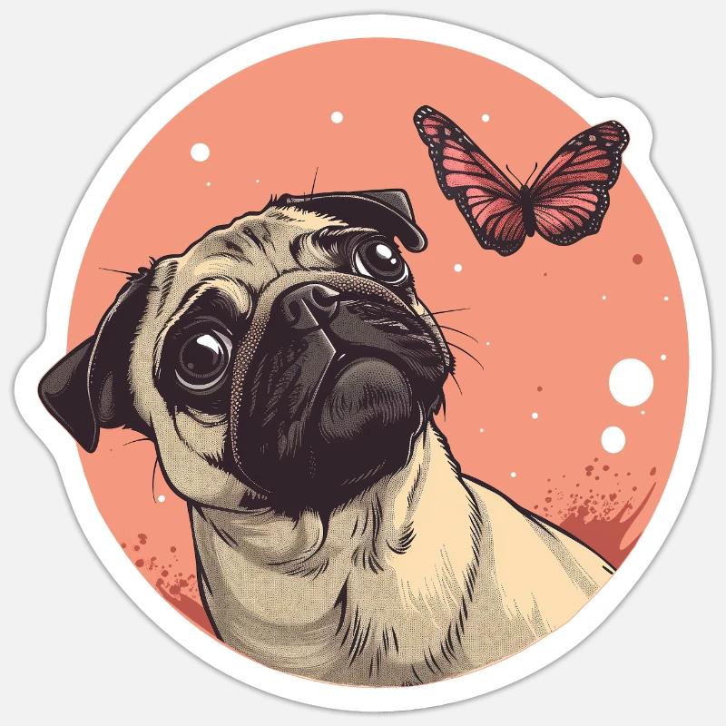 Carlin avec papillon - Sticker taille S (10 x 10 cm) - blanc mat