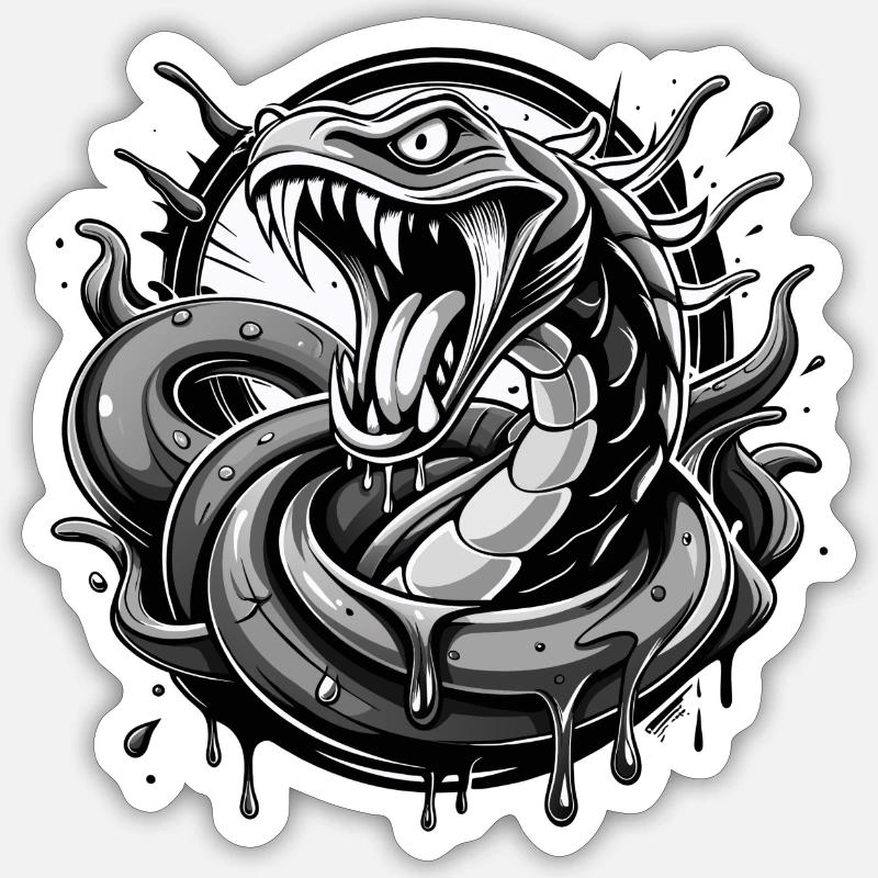 serpent noir et wihte - Sticker taille S (10 x 10 cm) - blanc mat
