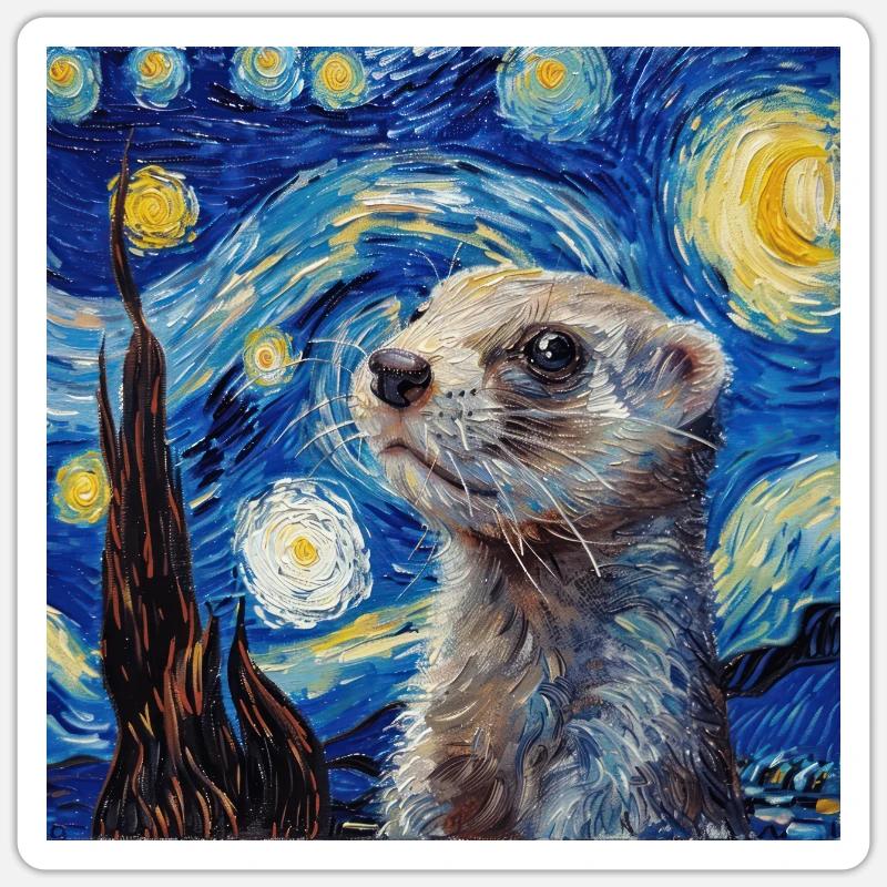 Frettchen, Van Gogh, Geschenk - Sticker Größe S (10 x 10 cm) - Mattweiß