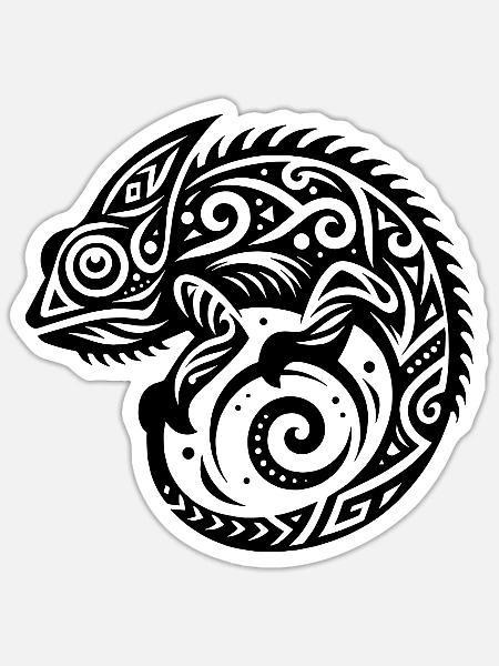 Chamäleon tribal Tattoo Verkleidung - Sticker Größe S (10 x 10 cm) - Mattweiß
