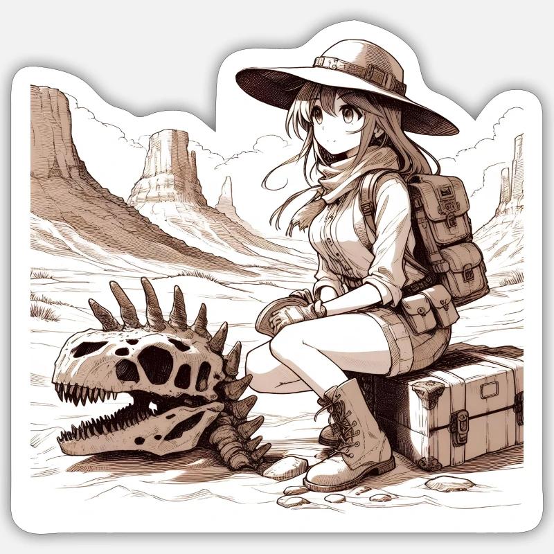 Manga Archeo Mädchen - Sticker Größe S (10 x 10 cm) - Mattweiß