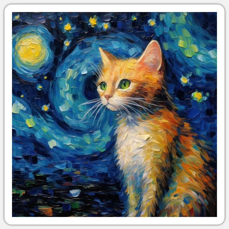 Chat, Motif De Chat - Sticker taille S (10 x 10 cm) - blanc mat
