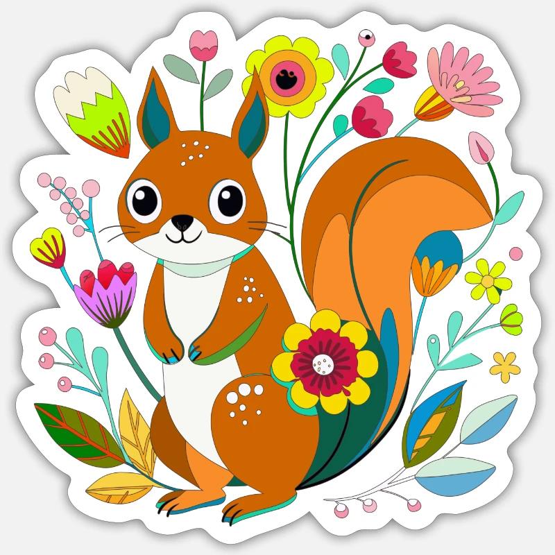 Petit écureuil dans les fleurs Sticker taille S (10 x 10 cm)