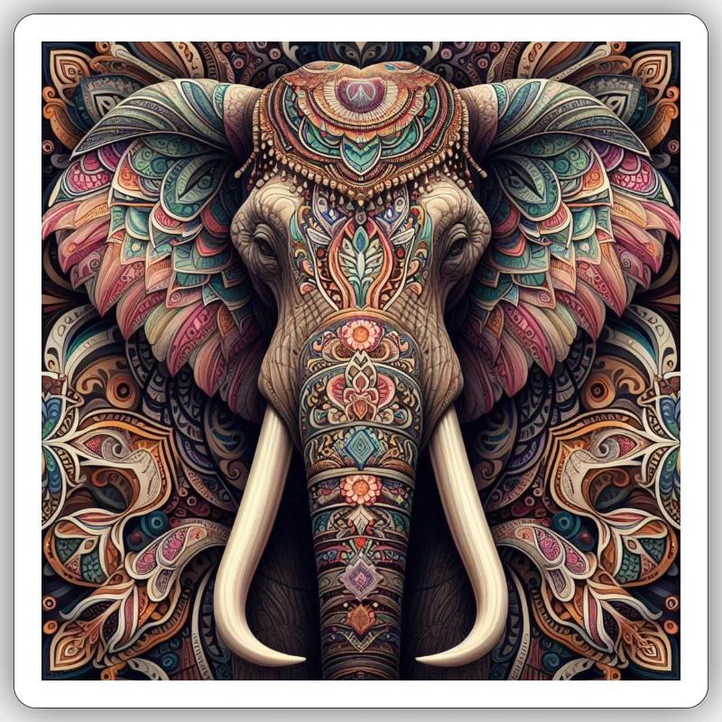 Éléphant décoré Sticker taille S (10 x 10 cm)