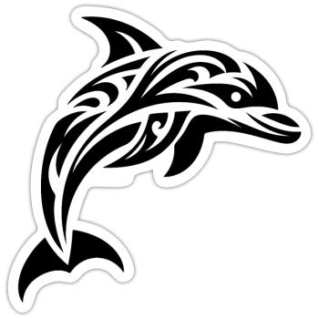 Springender süßer Tattoo Delfin - Sticker Größe S (10 x 10 cm) - Mattweiß - Vorne