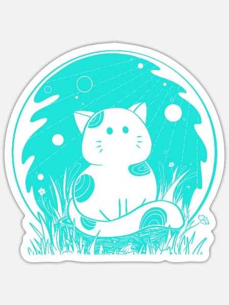 Katze in der Natur - blaue Edition - Sticker Größe S (10 x 10 cm) - Mattweiß