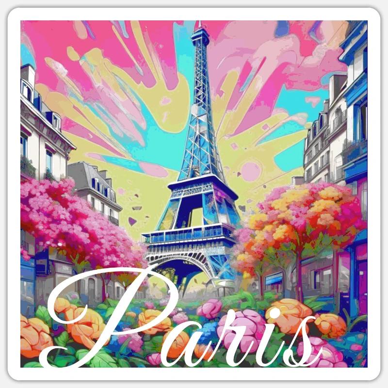 Paris,poster, spring,flowers, Eiffel Tower - Sticker size S (10 x 10 cm) - white matte
