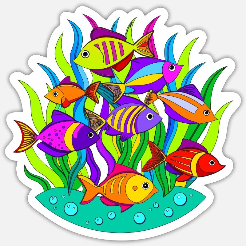 Banc de poissons dans les algues Sticker taille S (10 x 10 cm)