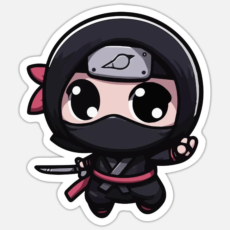 Mignon Kawaii Chibi Ninja - Sticker taille S (10 x 10 cm) - blanc mat