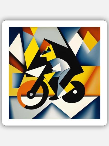 Hund auf dem Fahrrad als Kunst auf dem T-shirt - Sticker Größe S (10 x 10 cm) - Mattweiß